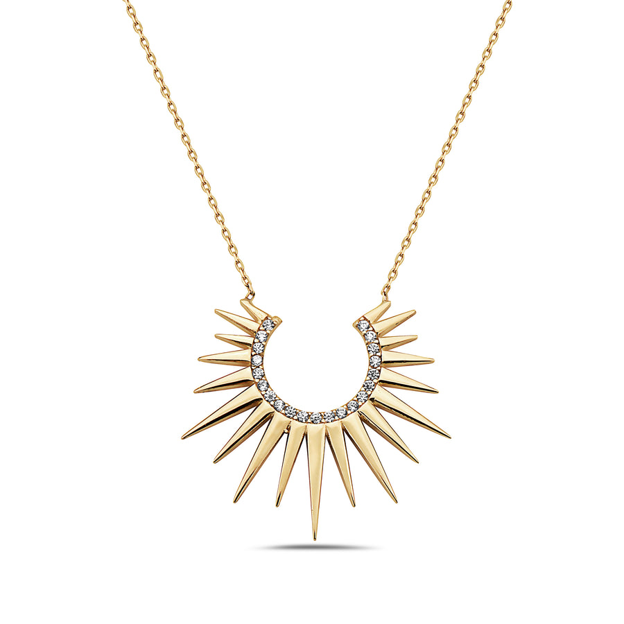 Rising Sun With Diamonds Pendant Necklace (14K Gold)