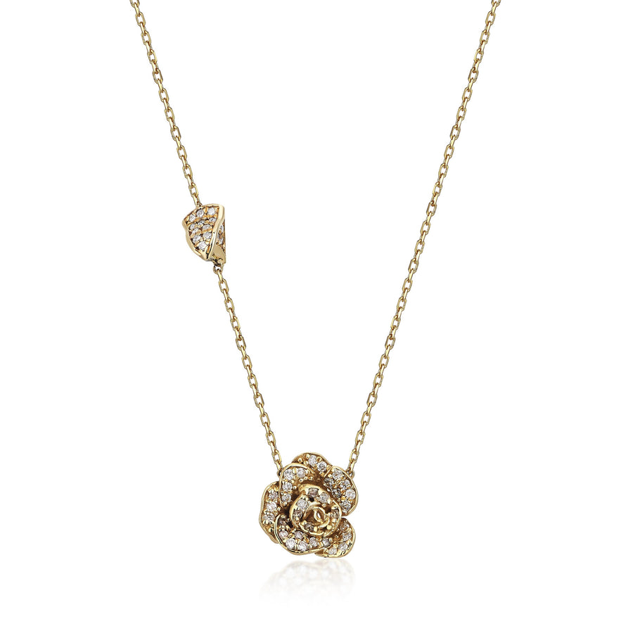 Rose And Thorn Necklace With Diamonds (14K Gold)